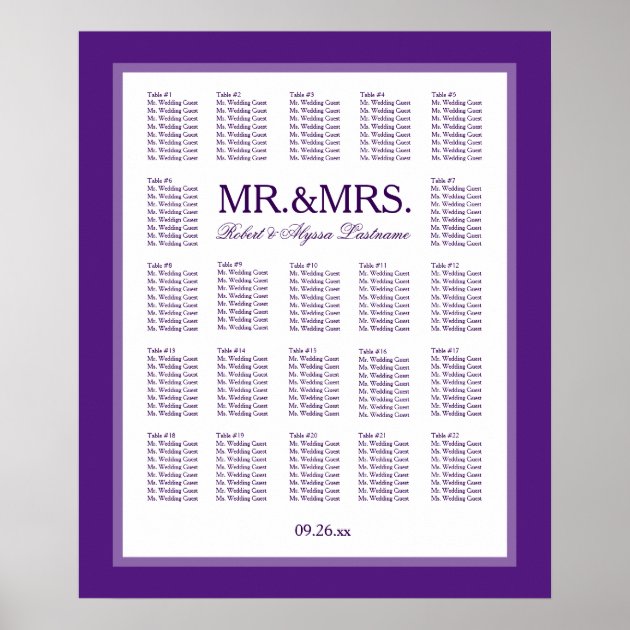 Mr. & Mrs. Color Select Seating Chart Poster