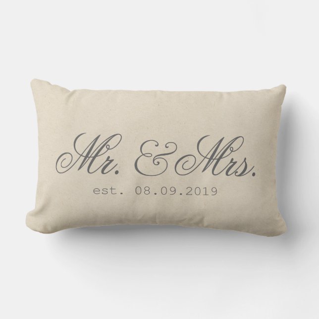 Mr.&Mrs. Cotton Fabric Textured Elegant Lumbar Pillow (Front)