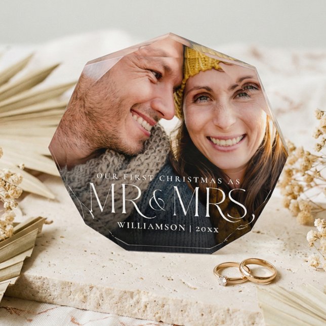 Mr & Mrs Couple First Christmas Photo Keepsake Block (Mr & Mrs Couple First Christmas Photo Keepsake)