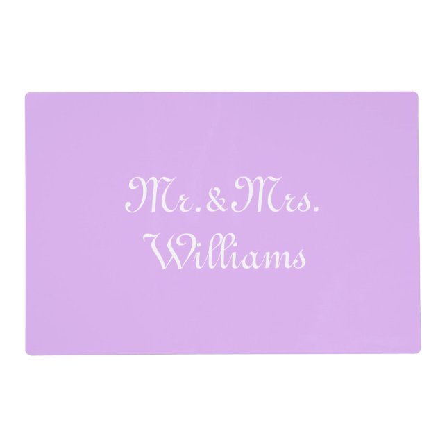 Mr. & Mrs Couple last name lavender lilac custom Placemat (Front)
