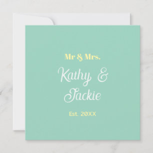 mr & mrs couple name pastel green est. 20XX weddin Invitation