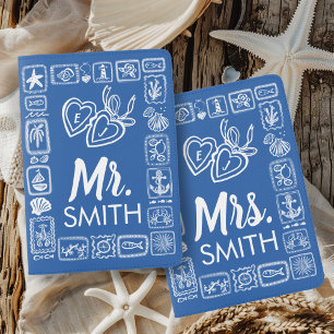 Mr Mrs Couple Seashells Honeymoon Personalized Passport Holder