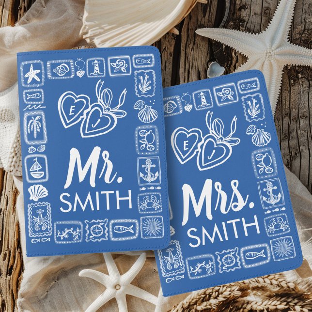 Mr Mrs Couple Seashells Honeymoon Personalized Passport Holder (Mr Mrs Couple Seashells Honeymoon Personalized Passport Holder
)