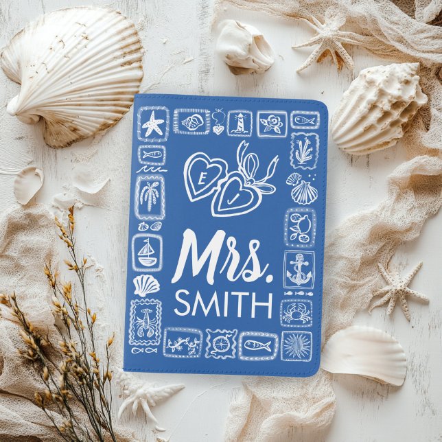 Mr Mrs Couple Seashells Honeymoon Personalized Passport Holder (Mrs Bride Couple Seashells Honeymoon Personalized Passport Holder
)