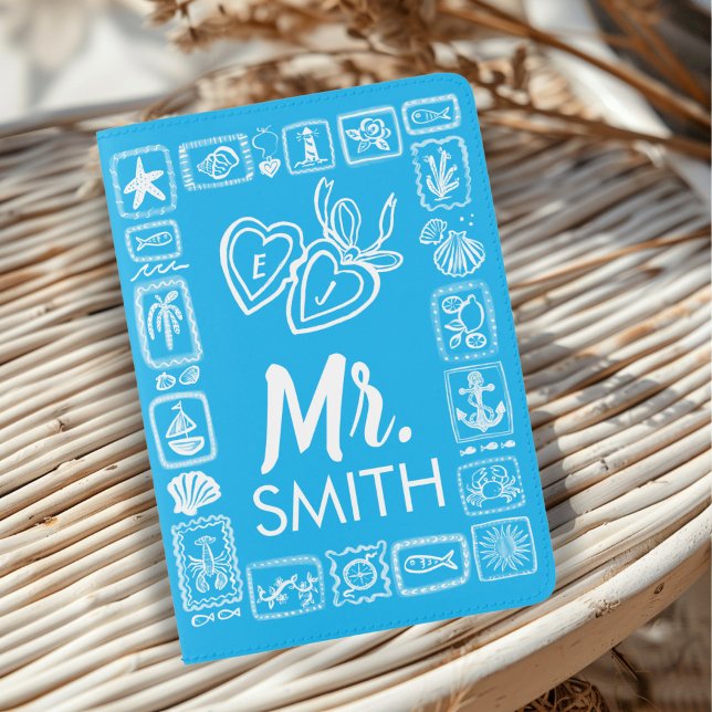 Mr Mrs Couple Seashells Honeymoon Personalized Passport Holder (Mr Groom Mrs Bride Couple Seashells Honeymoon Personalized Passport Holder
)