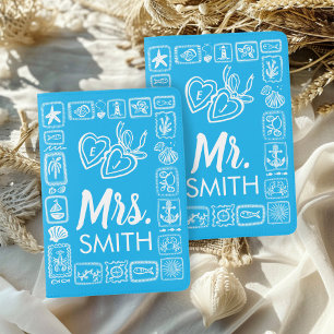 Mr Mrs Couple Seashells Honeymoon Personalized Passport Holder
