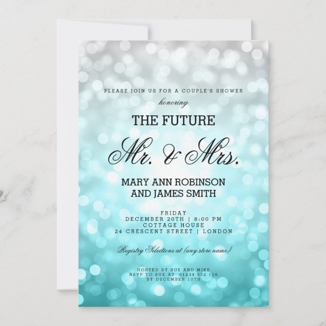 Mr Mrs Couples Shower Beach Ombre Bokeh Lights Invitation (Front)