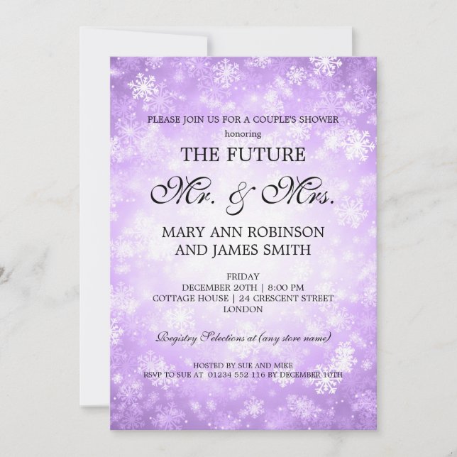 Mr Mrs Couples Shower Purple Winter Wonderland Invitation (Front)