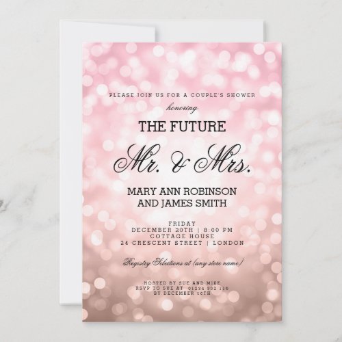 Mr Mrs Couples Shower Rose Blush Pink Bokeh Lights Invitation