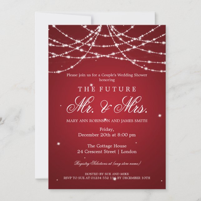 Mr Mrs Couples Shower Sparkling String Red Invitation (Front)