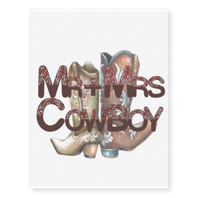 Mr & Mrs Cowboy, Just Married Temporary Tattoos (Front)