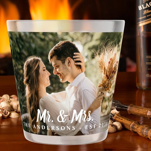 Mr  Mrs Custom Photo Modern Newlywed Wedding Shot Glass