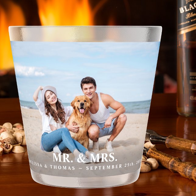 Mr & Mrs Custom Photo Newlywed Name Date Wedding Shot Glass (Creator Uploaded)