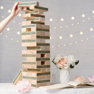 Mr & Mrs Custom Sage Green Script Wedding Topple Tower