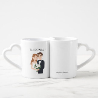 MR & MRS Customizable Name & Wedding Tagline Gift Coffee Mug Set