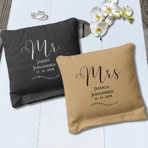 Mr & Mrs Customized Elegant Script Newlywed Gift Cornhole Bags