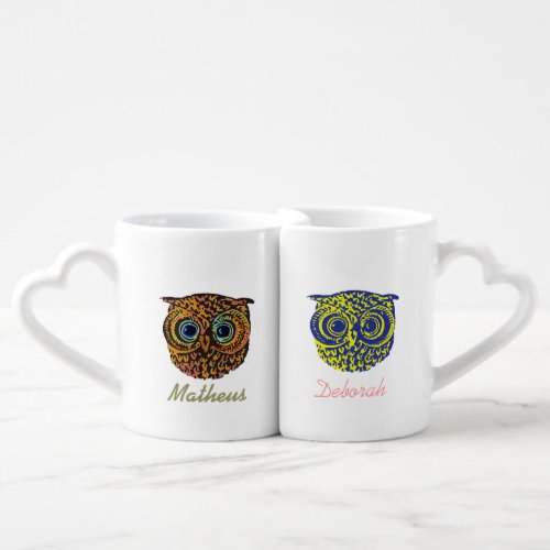 mr mrs cute owls coffee mug set