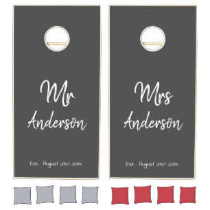 Mr Mrs Date Typography Script Gray Cornhole Set