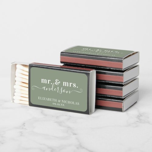 Mr  Mrs  Desert Cactus Green Wedding Favor Matchboxes