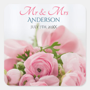 Mr & Mrs, DIY Last Name, Date & Photo Square Sticker