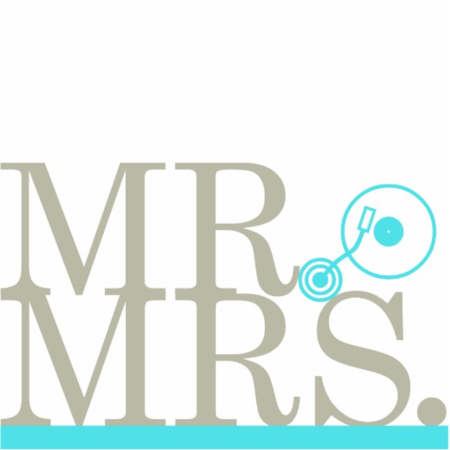 Mr & Mrs DJ Cake Topper Teal Cutout (Front)
