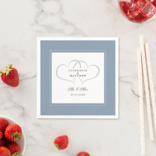 Mr & Mrs Dusty Blue Elegant Wedding Chic Hearts Napkins