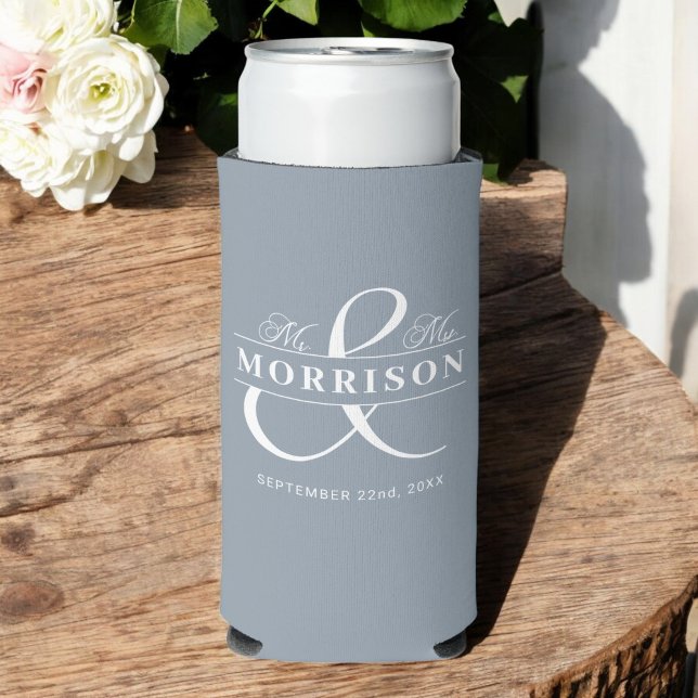  Mr Mrs Dusty Blue Romantic Wedding Favor Seltzer Can Cooler (Creator Uploaded)