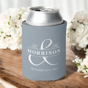 Mr Mrs Dusty Blue Wedding Favor Can Cooler