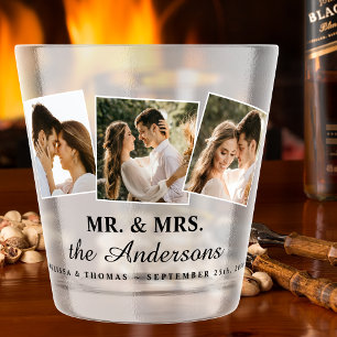 Mr & Mrs Elegant 3 Photo Bride Groom Wedding Shot Shot Glass