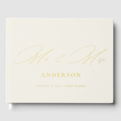 Mr  Mrs Elegant Calligraphy Cream Foil Wedding  Foil Guest Book