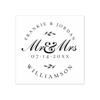 Mr & Mrs | Elegant Calligraphy Script Wedding Date Rubber Stamp