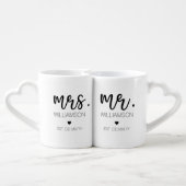 Mr. & Mrs. Elegant Custom Wedding Bride Groom Gift Coffee Mug Set (Back Nesting)