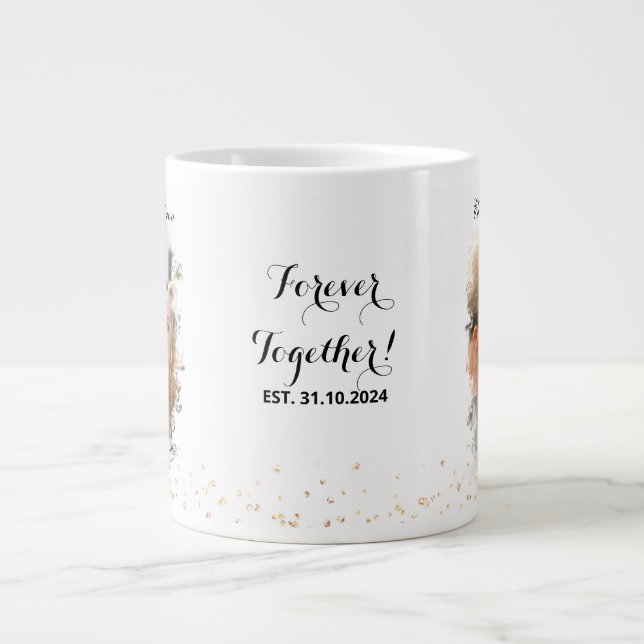 Mr & Mrs Elegant Engagement Giant Coffee Mug (Front)