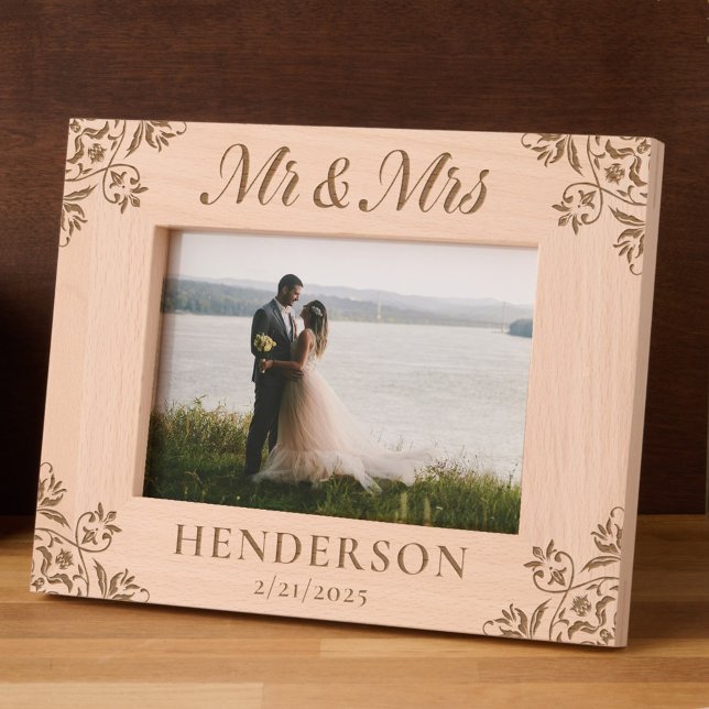 Mr & Mrs Elegant Floral Custom  Engraved Frames (Creator Uploaded)