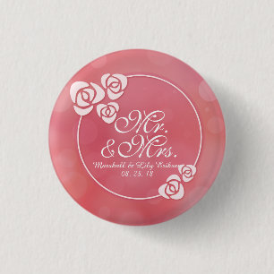 Mr. & Mrs. Elegant Floral Frame Wedding Pin Button