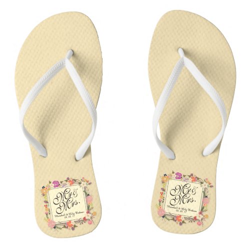 Mr  Mrs Elegant Floral Wedding Flip Flops