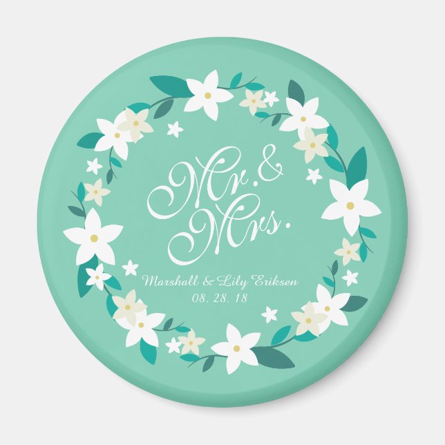 Mr. & Mrs. Elegant Floral Wedding | Magnet (Front)
