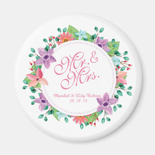 Mr. & Mrs. Elegant Floral Wedding   Magnet