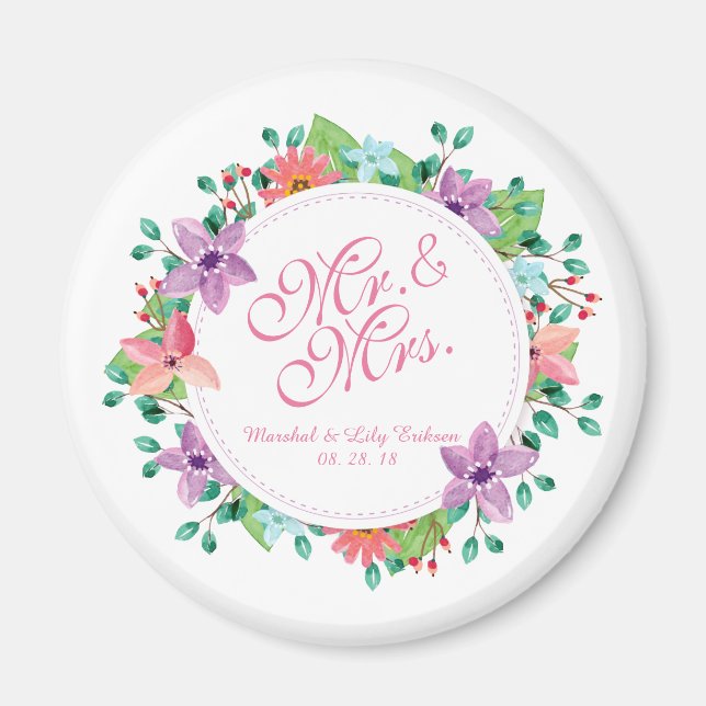 Mr. & Mrs. Elegant Floral Wedding | Magnet (Front)