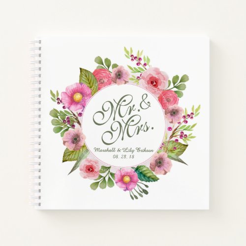 Mr  Mrs Elegant Floral Wedding Notebook