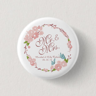 Mr. & Mrs. Elegant Floral Wedding   Pin Button