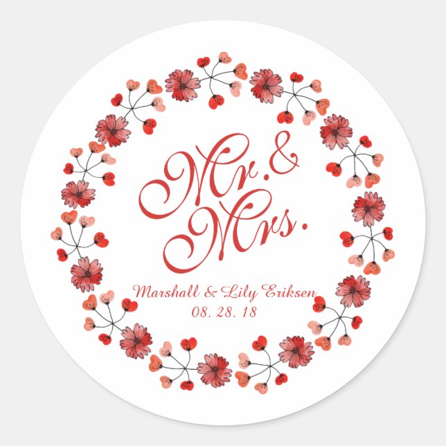 Mr. & Mrs. Elegant Floral Wedding | Sticker (Front)