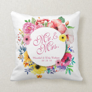Mr. & Mrs. Elegant Floral Wedding   Throw Pillow