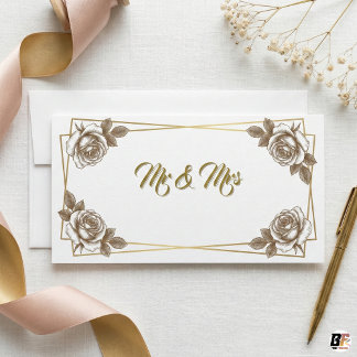 Mr & Mrs Elegant Gold Geometric Vintage Floral Wed Holiday Card