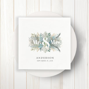 "Mr. & Mrs." elegant leafy napkin