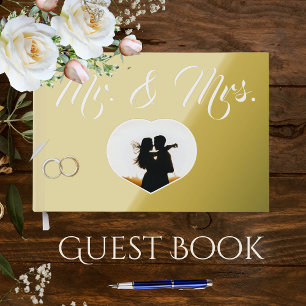 Mr Mrs Elegant Metallic Gold Photo Heart Wedding  Foil Guest Book
