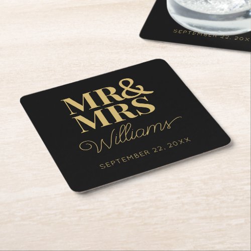 Mr Mrs Elegant Rehearsal Engagement Party Classic  Square Paper Coaster