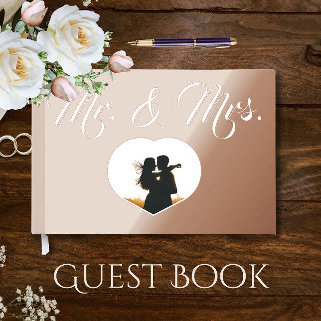 Mr. & Mrs. Elegant Rose Gold Photo Heart Wedding  Foil Guest Book (Creator Uploaded)