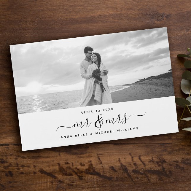 Mr & Mrs Elegant Script Modern Photo Wedding Guest Book (Creator Uploaded)