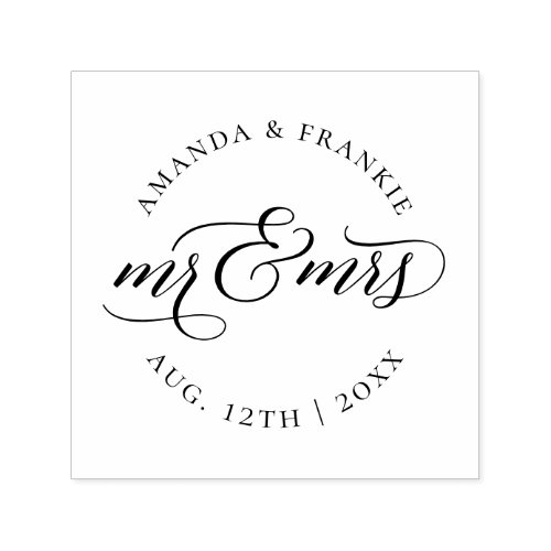 Mr  Mrs  Elegant Script Wedding Date  Names Self_inking Stamp